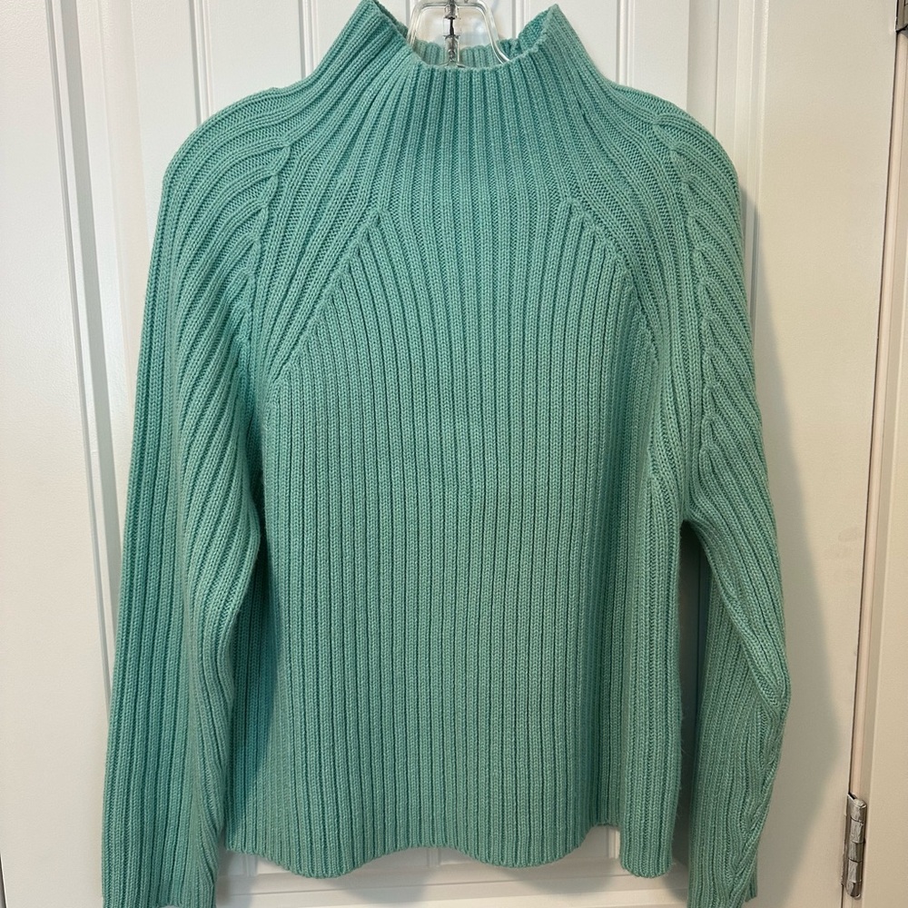 Women's Ribbed Chunky Knit Funnel Neck Sweater - Teal
